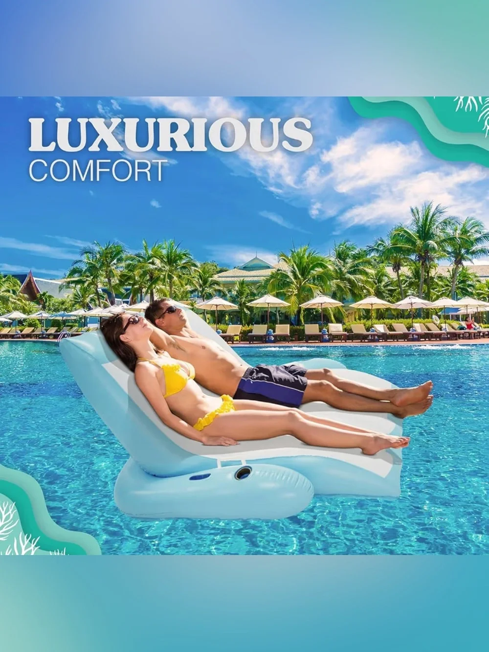 NIB- Inflatable Blue & White Double Lounge Pool Float. 350 weight limit.